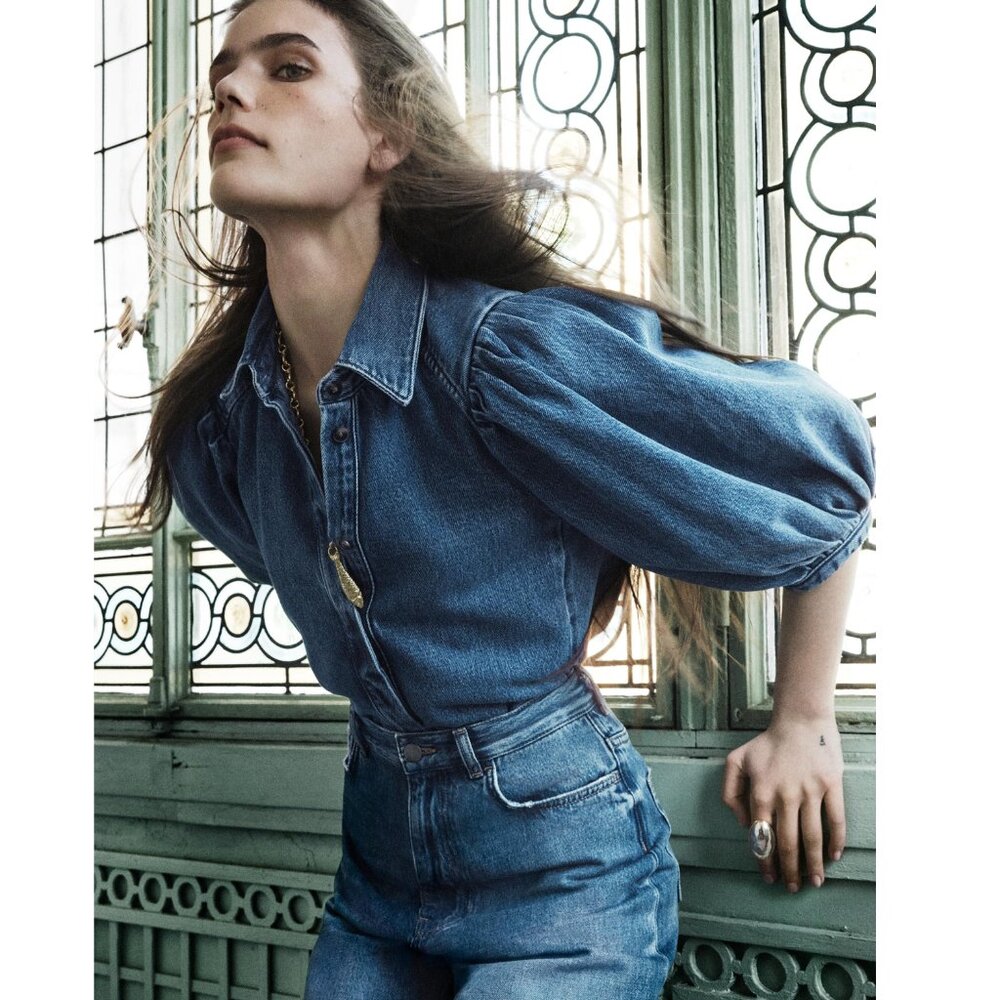 Zara ZW COLLECTION DENIM BLOUSE Puff sleeves Blue S M L NWT - Picture 6 of 15